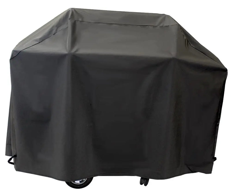 CV4PREM full-length polyester-lined vinyl grill cover covering a Phoenix grill down to the base
