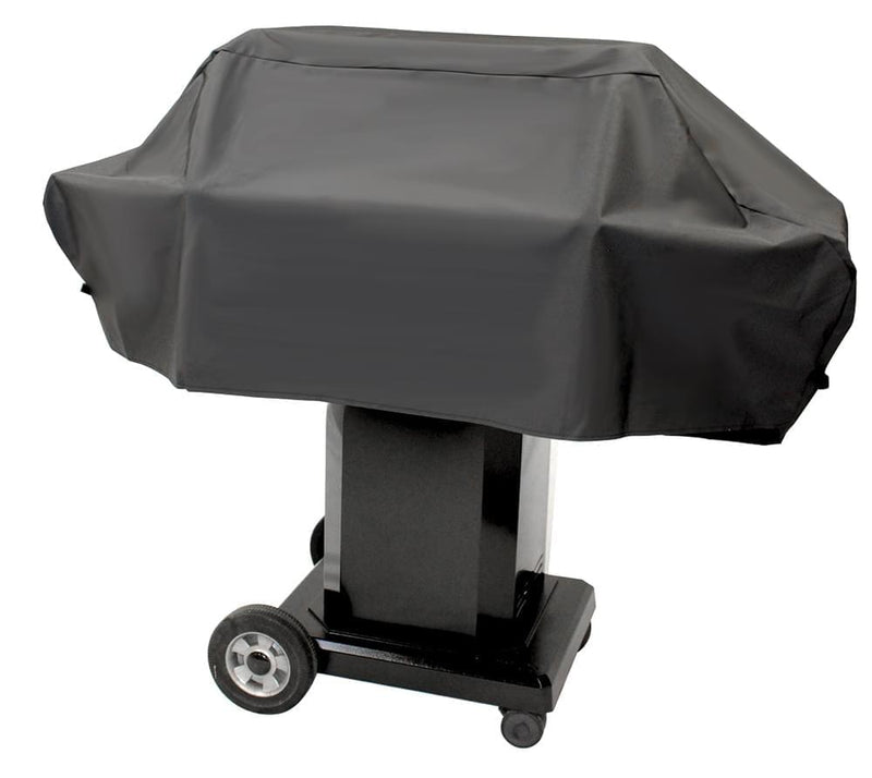 GGCVPREM mid-length polyester-lined vinyl grill cover fitted over a Phoenix grill head