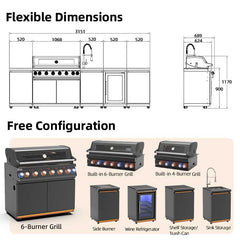 Waterproof Stainless Steel Gas BBQ Grill Kitchen Cabinet for Outdoor with Sink Fridge view 5