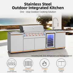 Waterproof Stainless Steel Gas BBQ Grill Kitchen Cabinet for Outdoor with Sink Fridge view 2