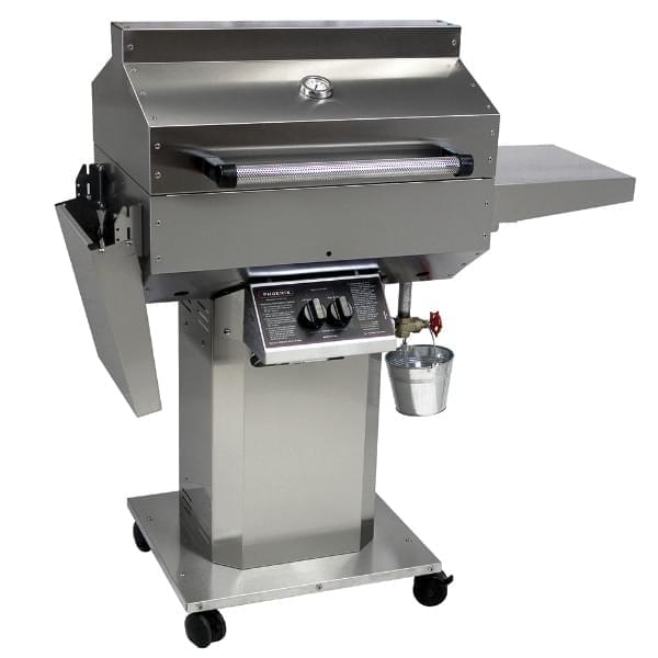 Phoenix SDRIVDD riveted stainless steel gas grill on three-piece stainless column and base with locking casters