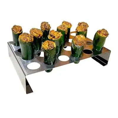 Phoenix JPT stainless steel jalapeño pepper tray holding stuffed peppers upright